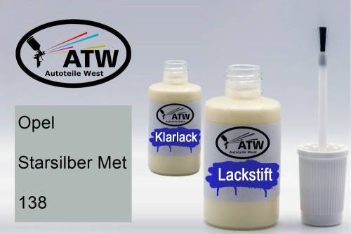 Opel, Starsilber Met, 138: 20ml Lackstift + 20ml Klarlack - Set, von ATW Autoteile West.